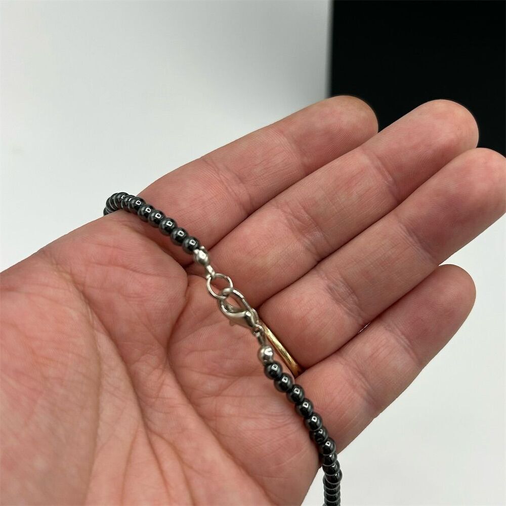 Vintage Hematite Bead Choker Necklace Bright Dark Gray - Picture 3 of 3